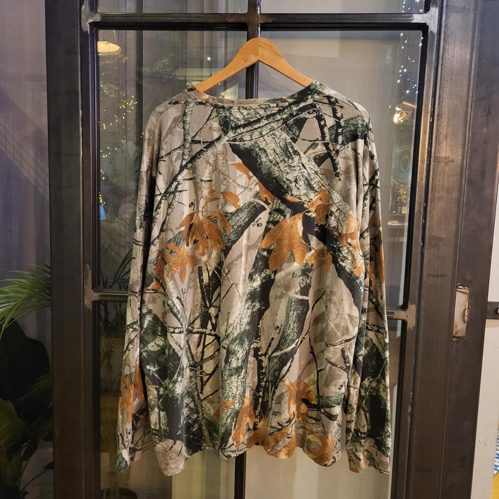RTT189 - Vintage Retro essential adult mens RealTree Camouflage Khaki Green Brown Field Hunting graphic print Top T-Shirt Tee Wide Boxy Cropped Fit 90s y2k style