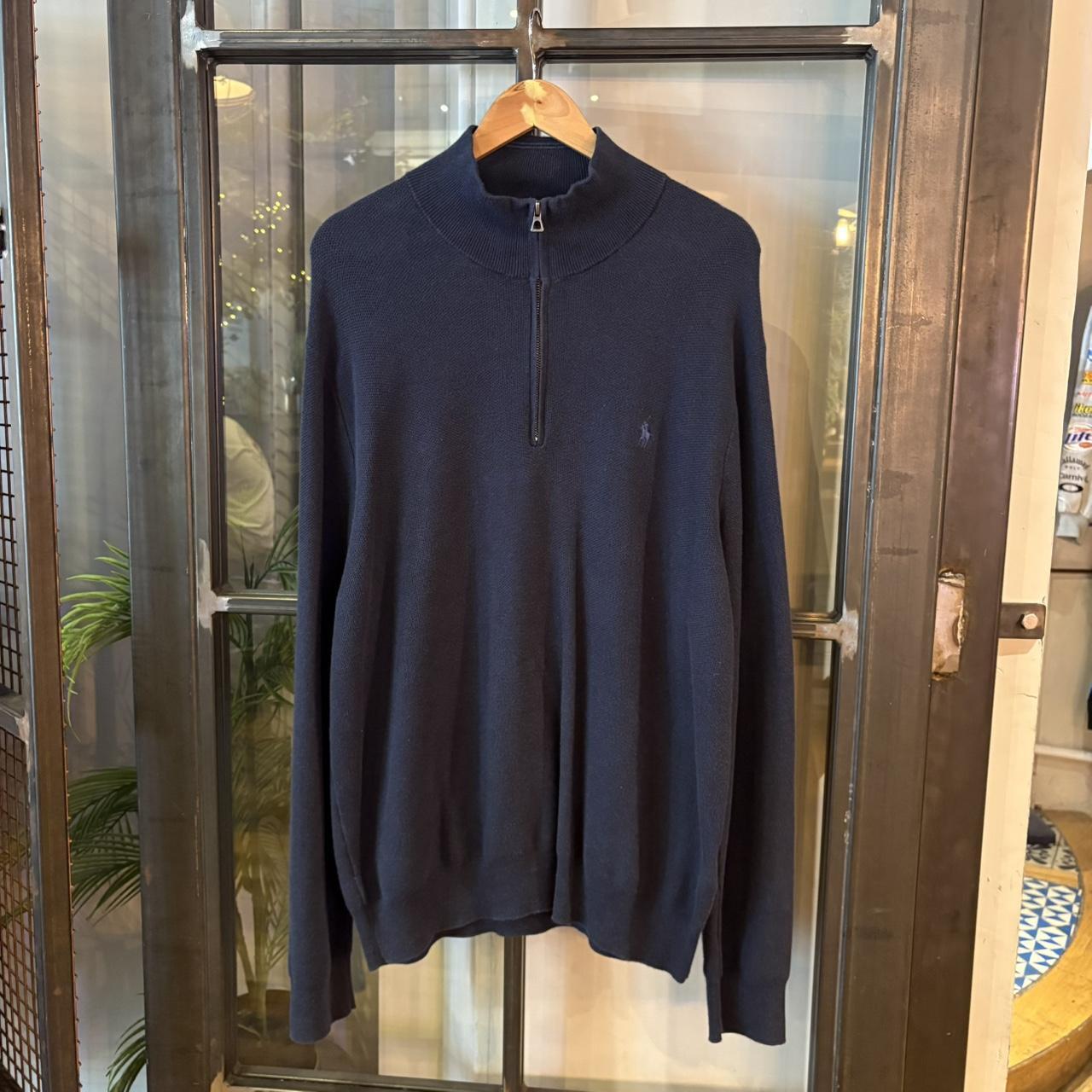 0125D76F - Vintage Retro Essential Navy Polo Ralph Lauren 1/4 Zip Fleece Jumper Sweatshirt with embroidered logo #y2k #pimacotton #poloralphlauren #oldmoney #preppy