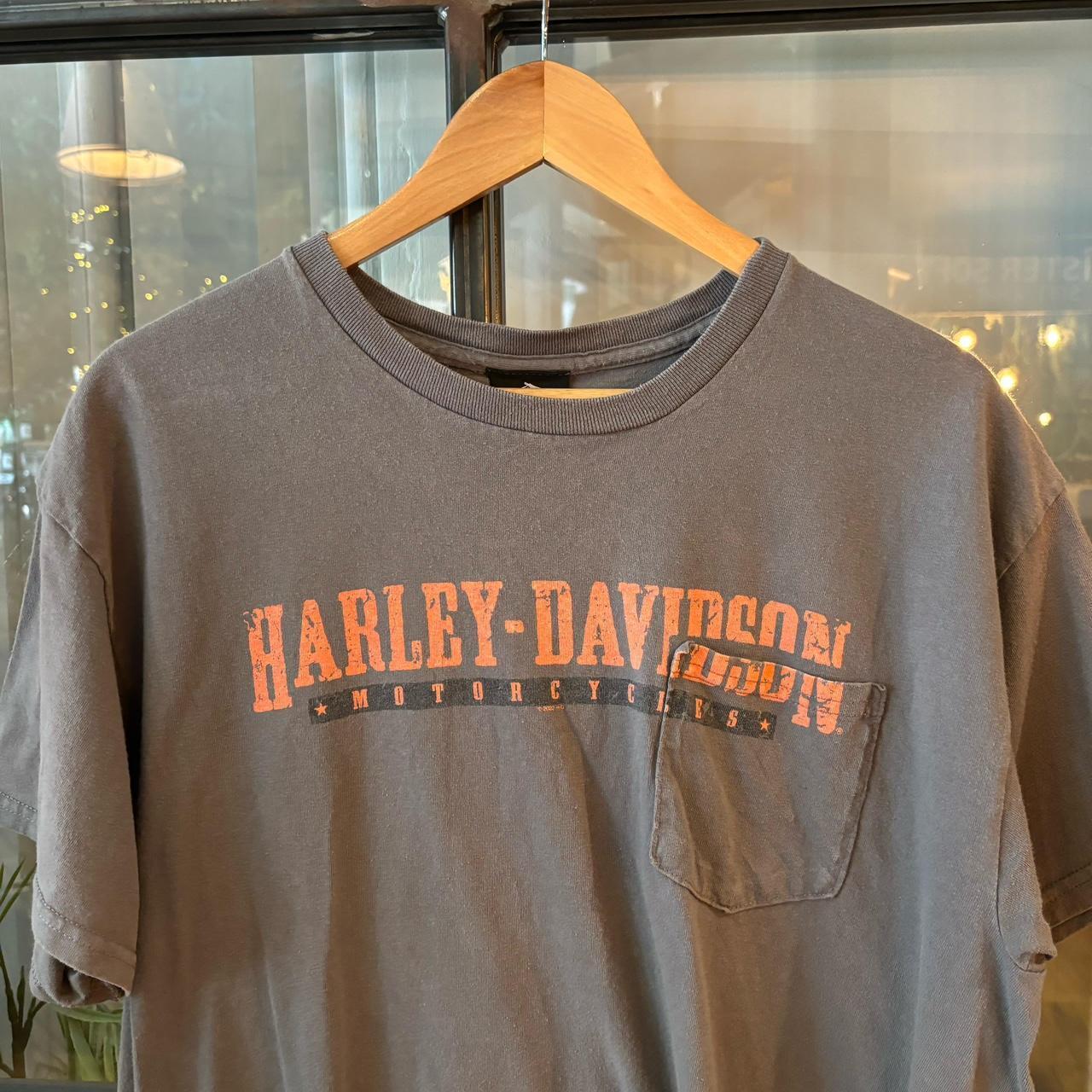 0325A52U - Vintage Retro Essential Grey Harley Davidson Spellout Graphic Print Pocket Top Tee T-shirt #90s #graphic #motorcycles #harleydavidson #biker