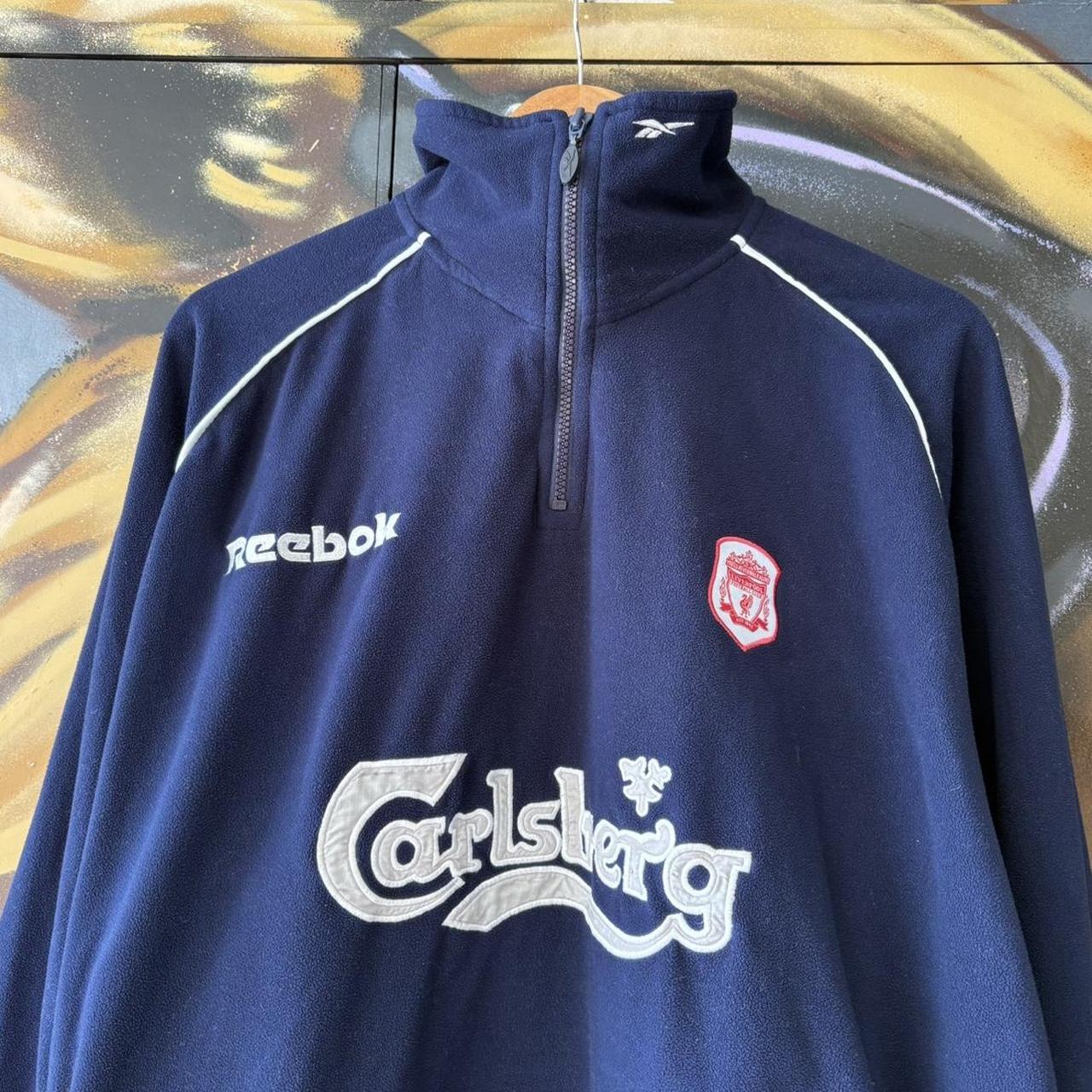 Vintage Reebok Liverpool Fleece Mens Medium 2000/01 Carlsberg Training Drill Jumper Football 90s Y2K