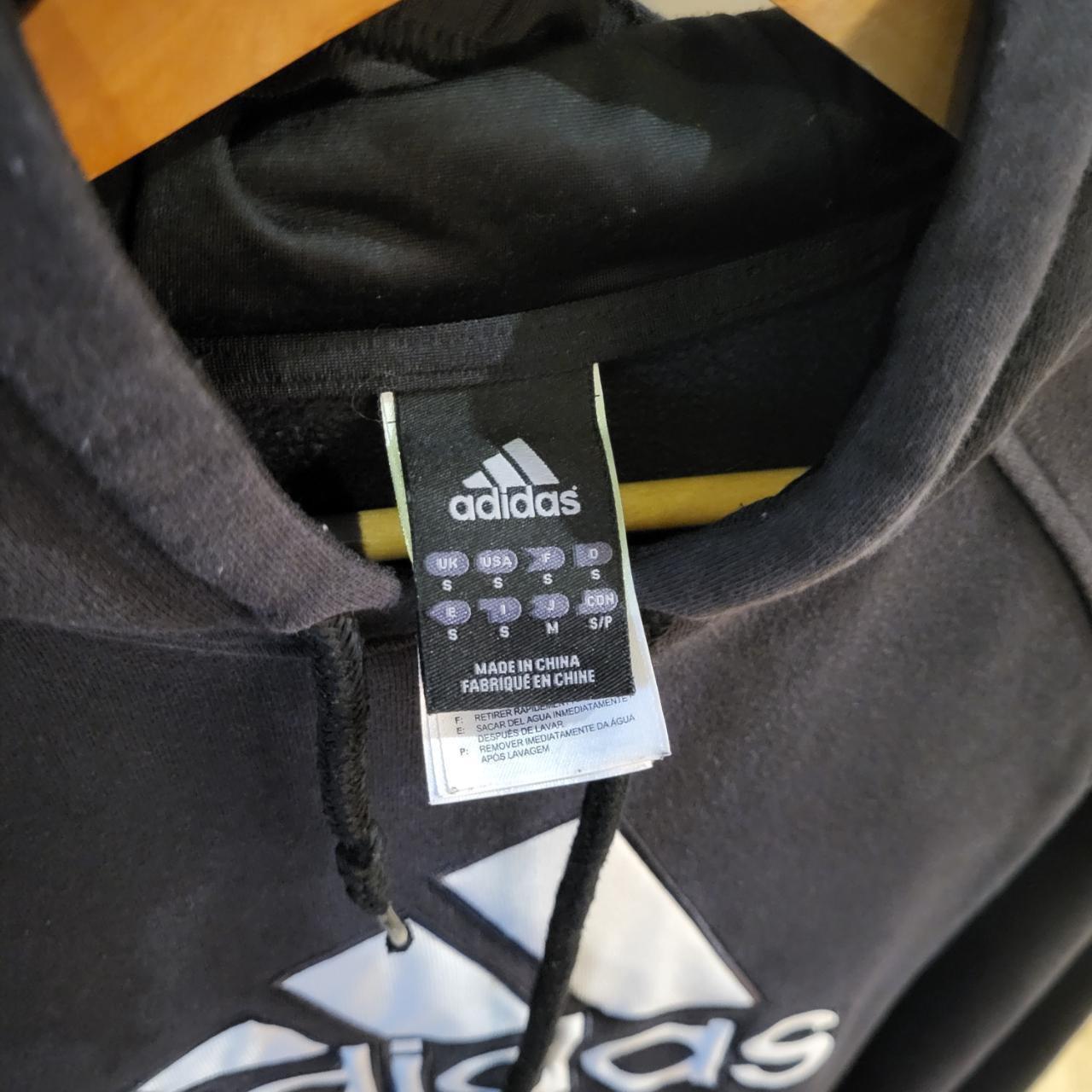 SWT352 - Vintage Retro Essential Adidas Black sweatshirt hoodie with embroided centre spellout #hoodie #casual #y2k #adidas #essential