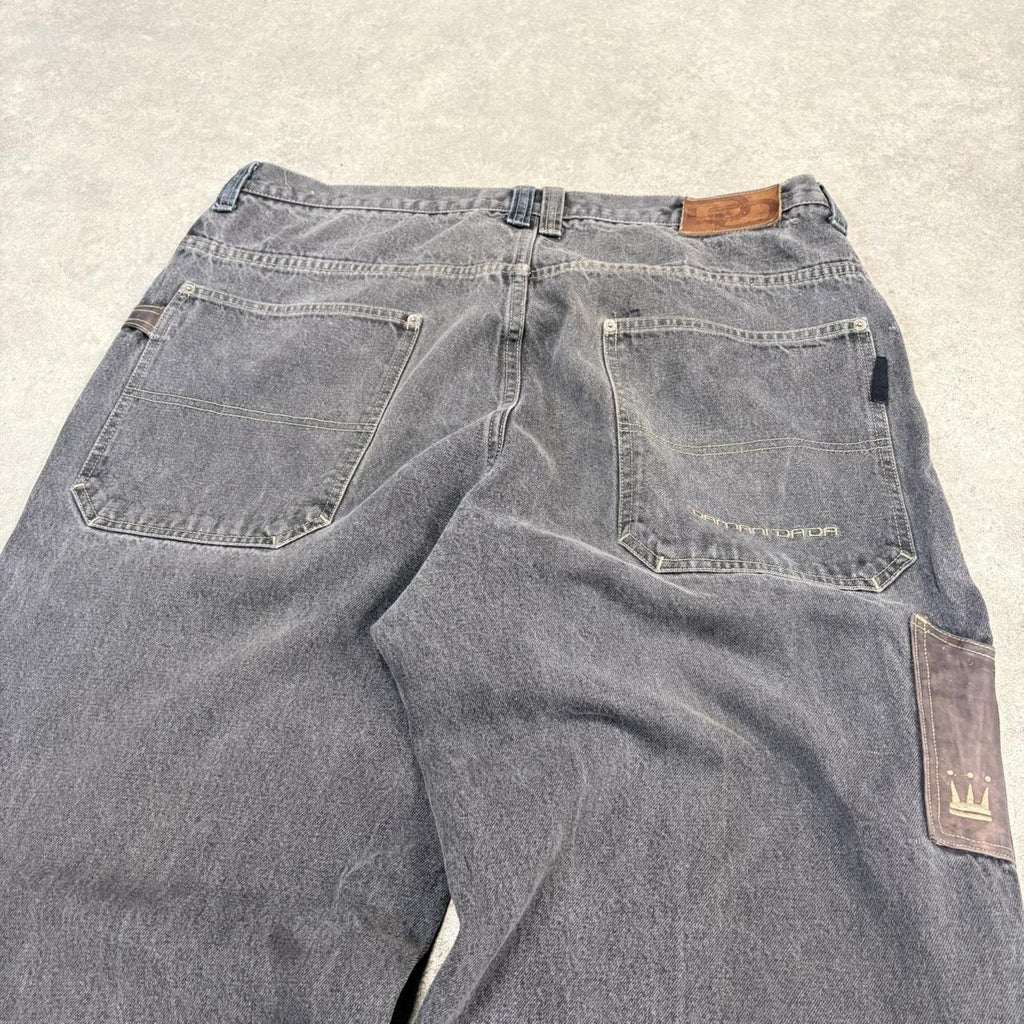 BR1912ZC-U - Vintage retro essential  Damani Dada y2k Baggy carpenter Black Wash Denim Jeans Trousers pants with embroidered labels and detailing #denim ##hiphop #y2k