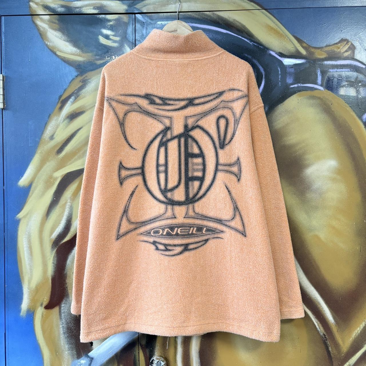 MES1102AW-U - Vintage Retro Essential Peach O’Neill Fleece Mock / Roll Neck Jumper Sweatshirt with embroidered spell out logo #90s #surfer #skater #y2k #oneill
