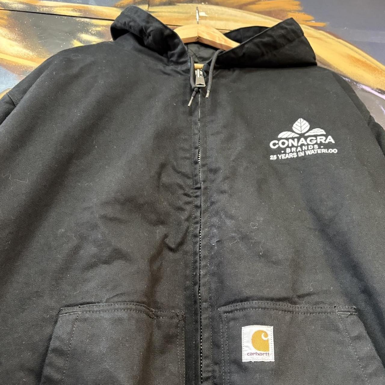 BR0801AS-P - Vintage Retro Essential Black Carhartt Full Zip Hooded Workwear Canvas lined Active Jacket #workwear #utility #carhartt #activejacket #streetwear