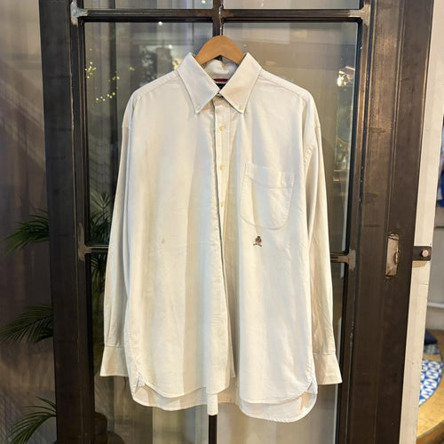 0125B57F - Vintage retro essential Tommy Hilfiger White Plain Longsleeve collared button up polo shirt top #Y2K #preppy #chiefkeef #smartcasual #oldmoney
