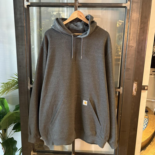 1224A12 - Vintage Retro Essential Carhartt Dark Grey Sweatshirt Hoodie with big spellout embroidered logo #90s #skater #oversized #carhartt #workwear