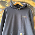 Carhartt WIP Hoodie Mens XL Navy Logo Spellout Sweatshirt Streetwear Skate Pullover Kangaroo Pouch Jumper Top 90s Y2K