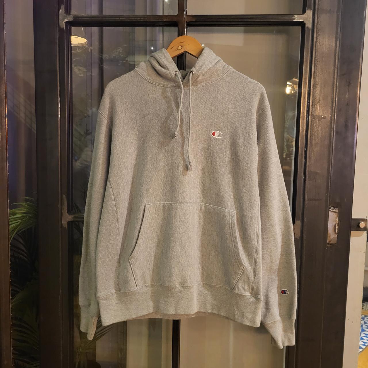 SWT357P - Vintage Retro Essential Champion Light Grey sweatshirt hoodie with  iconic embroidered chest logo #hoodie #casual #y2k #champion #reverseweave
