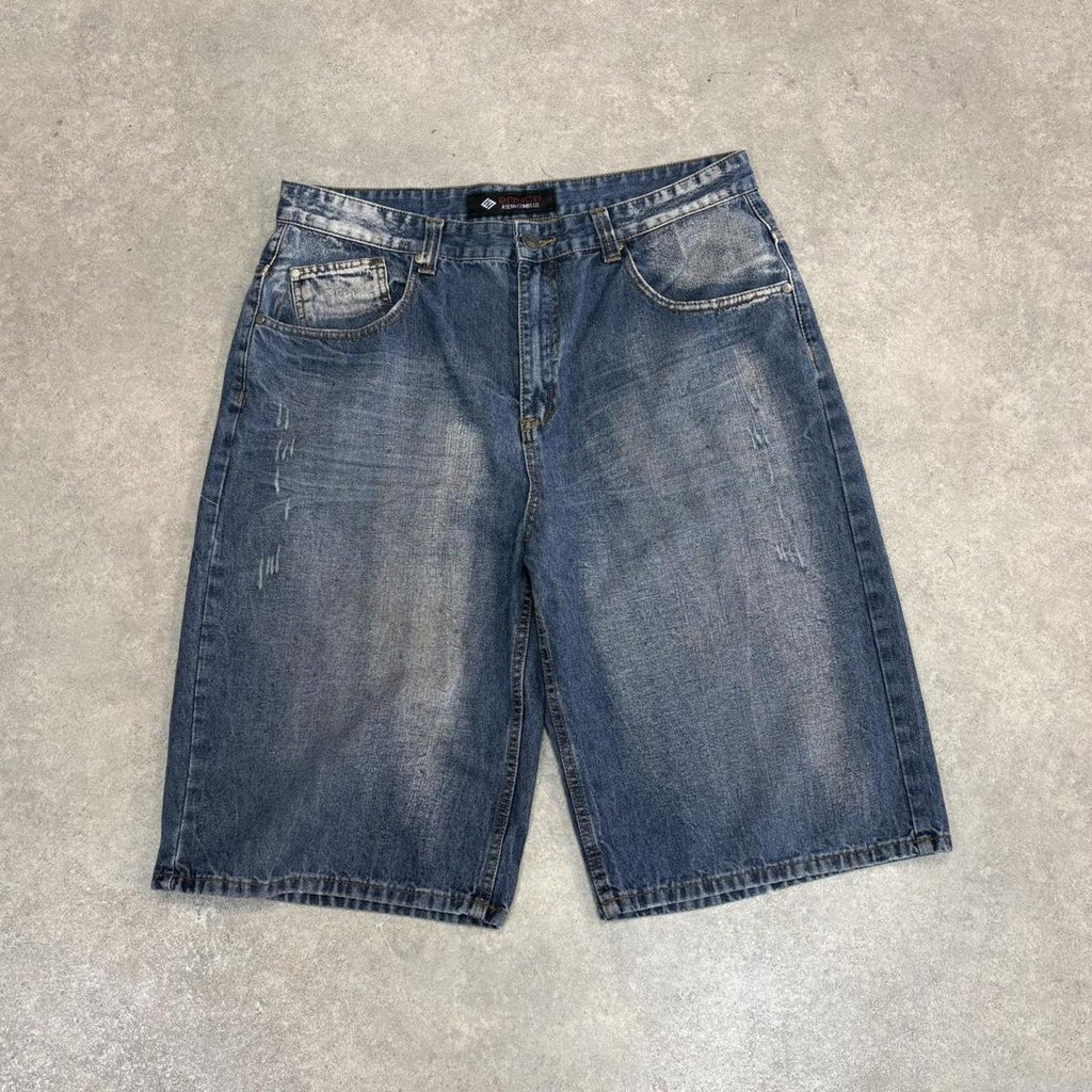 Vintage Blue Wash Enyce Jorts Mens 36” Baggy Wide Leg Skate Surf Denim Jean Shorts Hip Hop Streetwear Y2K
