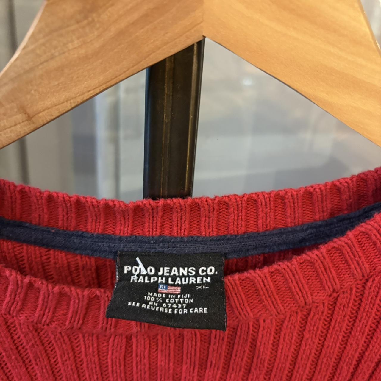 Vintage Polo Ralph Lauren Jumper Womens XL Red Ribbed Knit Sweater Top Big Flag USA Preppy 90s Y2K