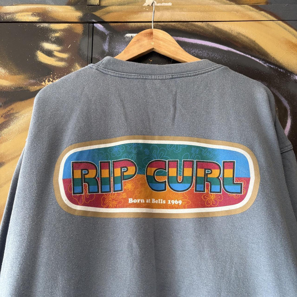 Vintage Ripcurl Sweatshirt Mens XL Light Blue Colourful Box Logo Pullover Jumper Top Surf 90s Y2K 00s