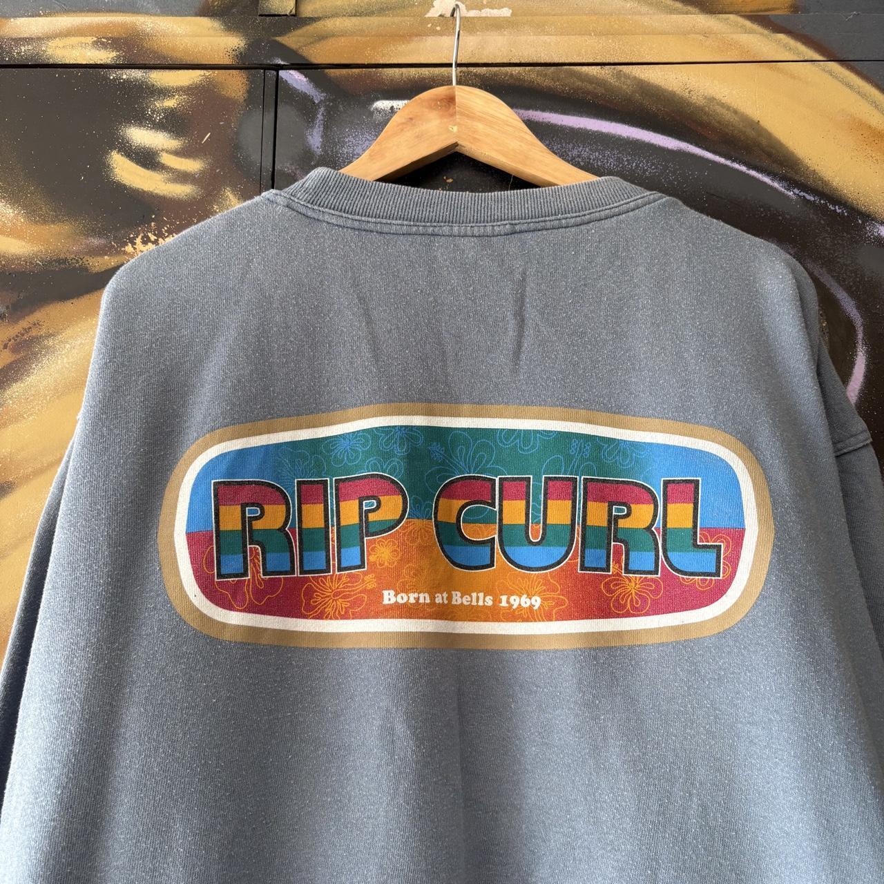 Vintage Ripcurl Sweatshirt Mens XL Light Blue Colourful Box Logo Pullover Jumper Top Surf 90s Y2K 00s