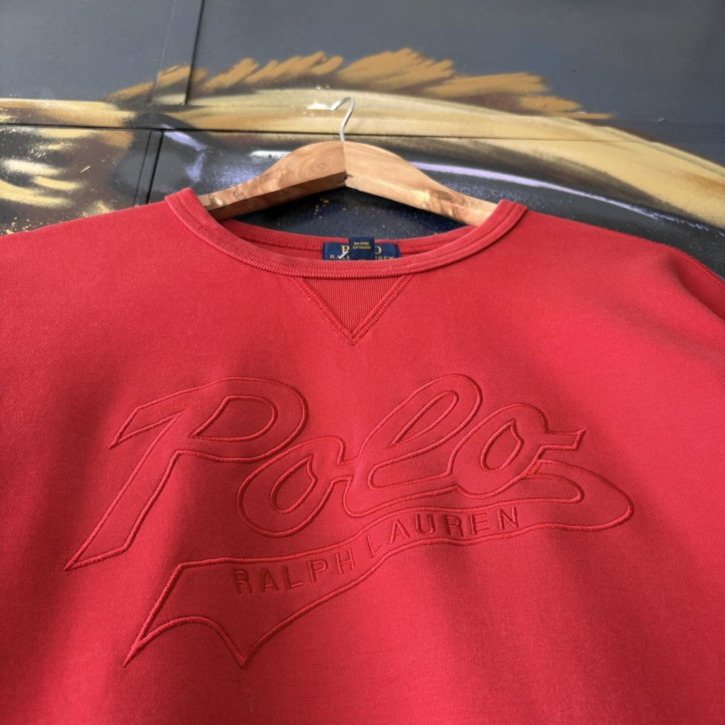 Vintage Polo Ralph Lauren Sweatshirt  Women’s XL Red  Embroidered Spell Out Logo Pullover Jumper Top 90s Y2K 00s