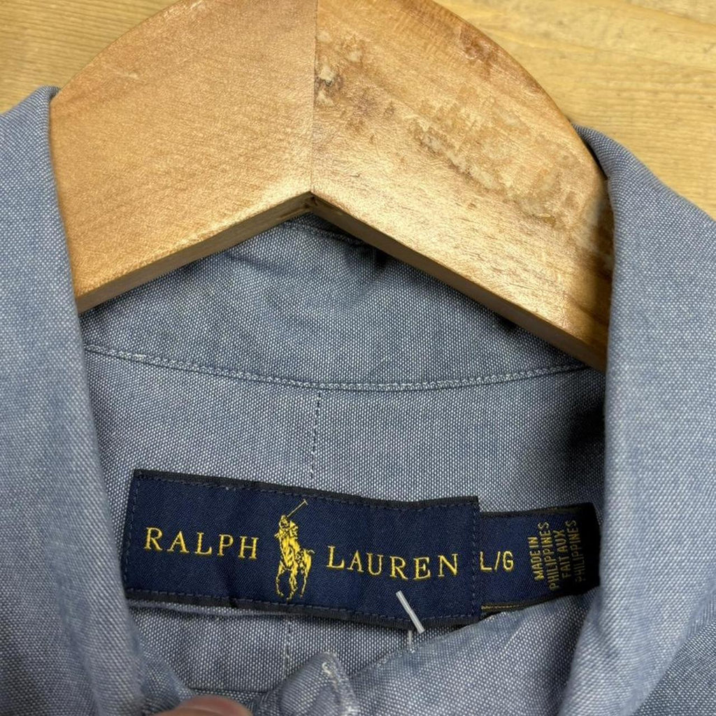 BR1912YP-U - Vintage Ralph Lauren Plain Blue Short Sleeve collared button up polo shirt top #Y2K #preppy #chiefkeef #smartcasual #oldmoney