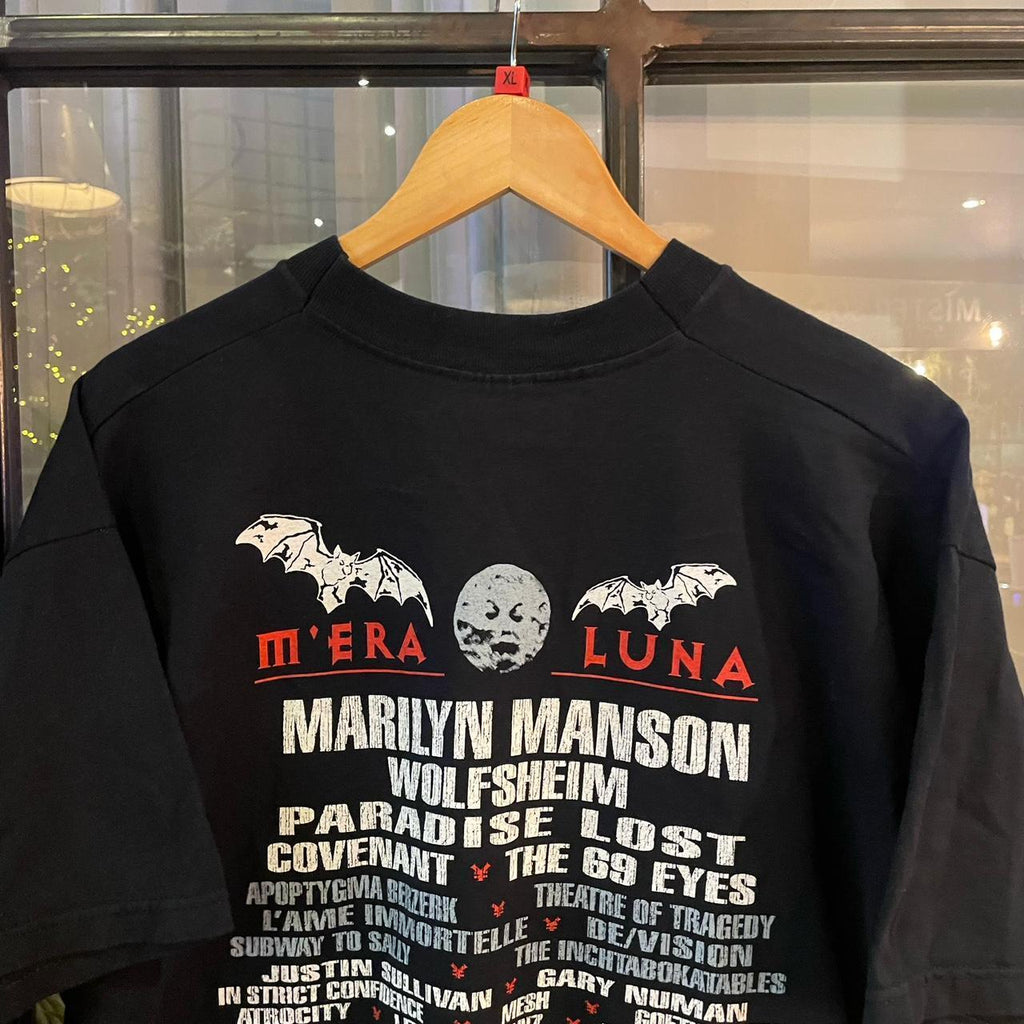 0225I09P - Vintage Retro Essential Black Mera Luna 2001 tour Music Festival Marilyn Mason Graphic Print Top Tee T-shirt #y2k #graphic #marilynmason #festival #music