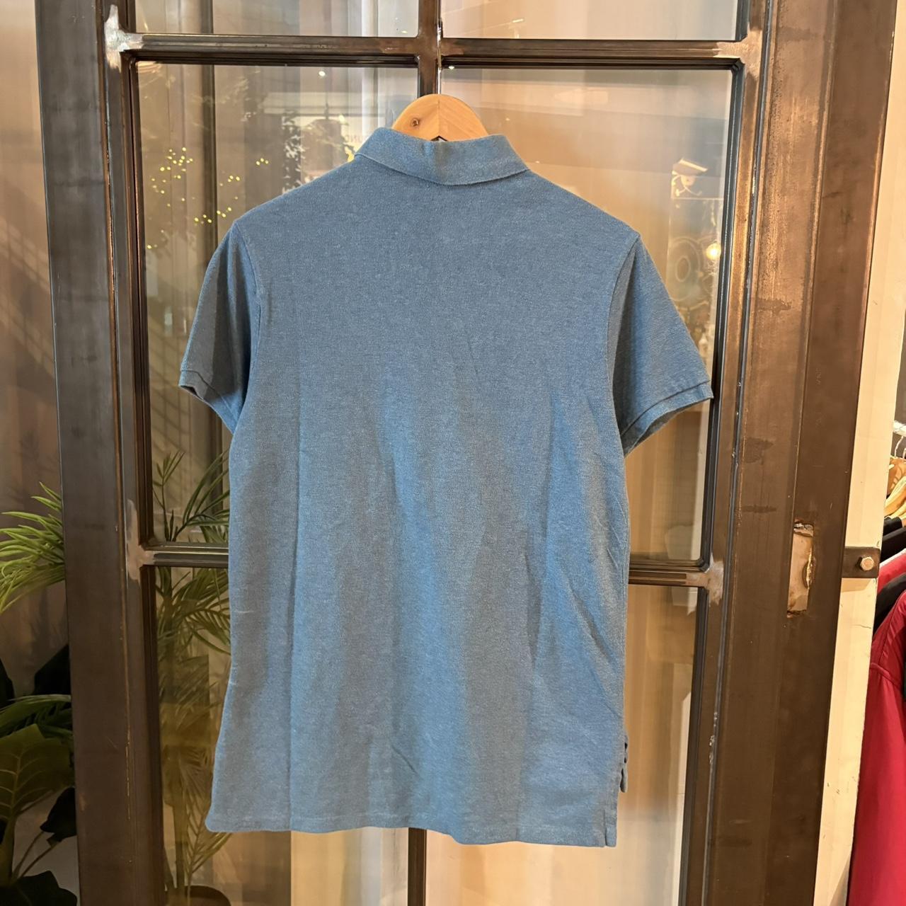 POL403F - Vintage Retro Ralph Lauren Blue Plain Polo Shirt Short Sleeve collared button up top  #Y2K #preppy #chiefkeef #oldmoney #ralphlauren