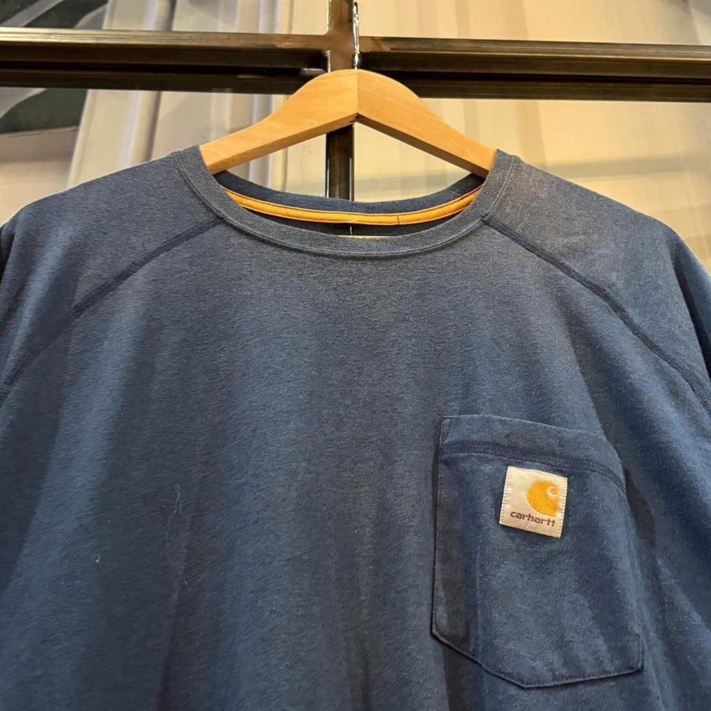 BR2306NJ-F - Vintage Retro Essential Blue Carhartt Pocket Top Tee T-shirt with embroidered patch logo #skater #workwear  #carhartt #y2k #pocket