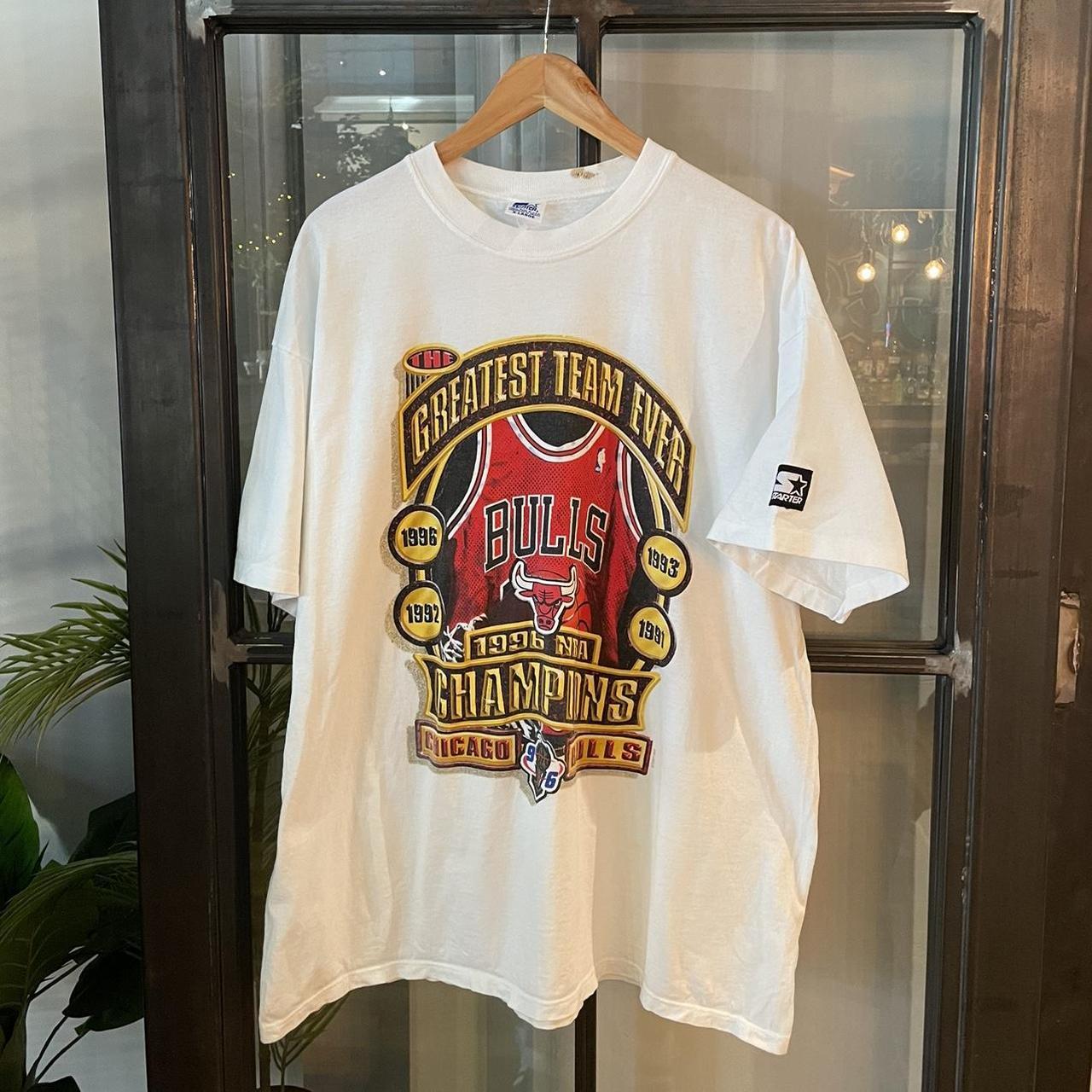 TEE00C - Vintage Retro Essential White Chicago Bulls 1996 NBA Chmapions Single Stitch Starter Graphic Print Top Tee T-shirt #90s #nba #basketball #chicagobulls #singlestitch
