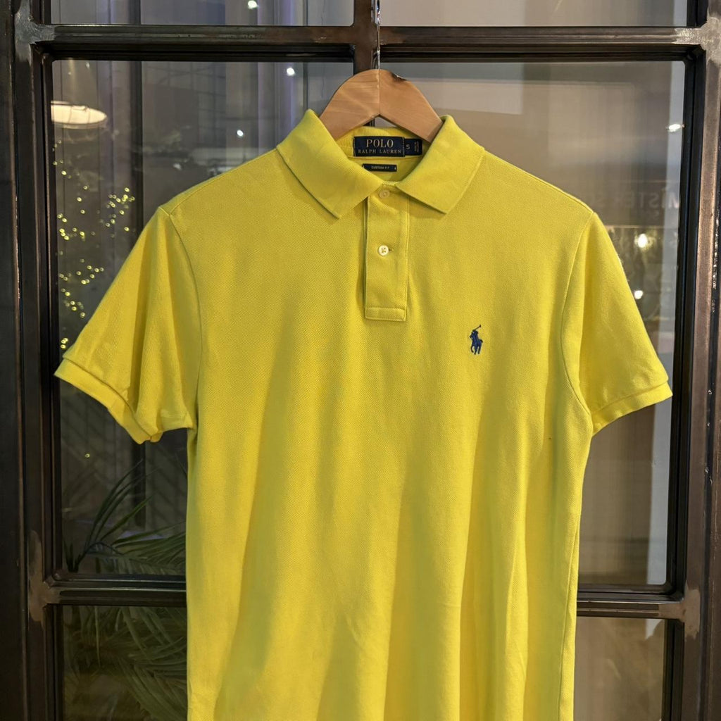 POL309 - Vintage Retro Ralph Lauren Plain Yellow Polo Shirt Short Sleeve collared button up top #Y2K #preppy #chiefkeef #oldmoney #ralphlauren