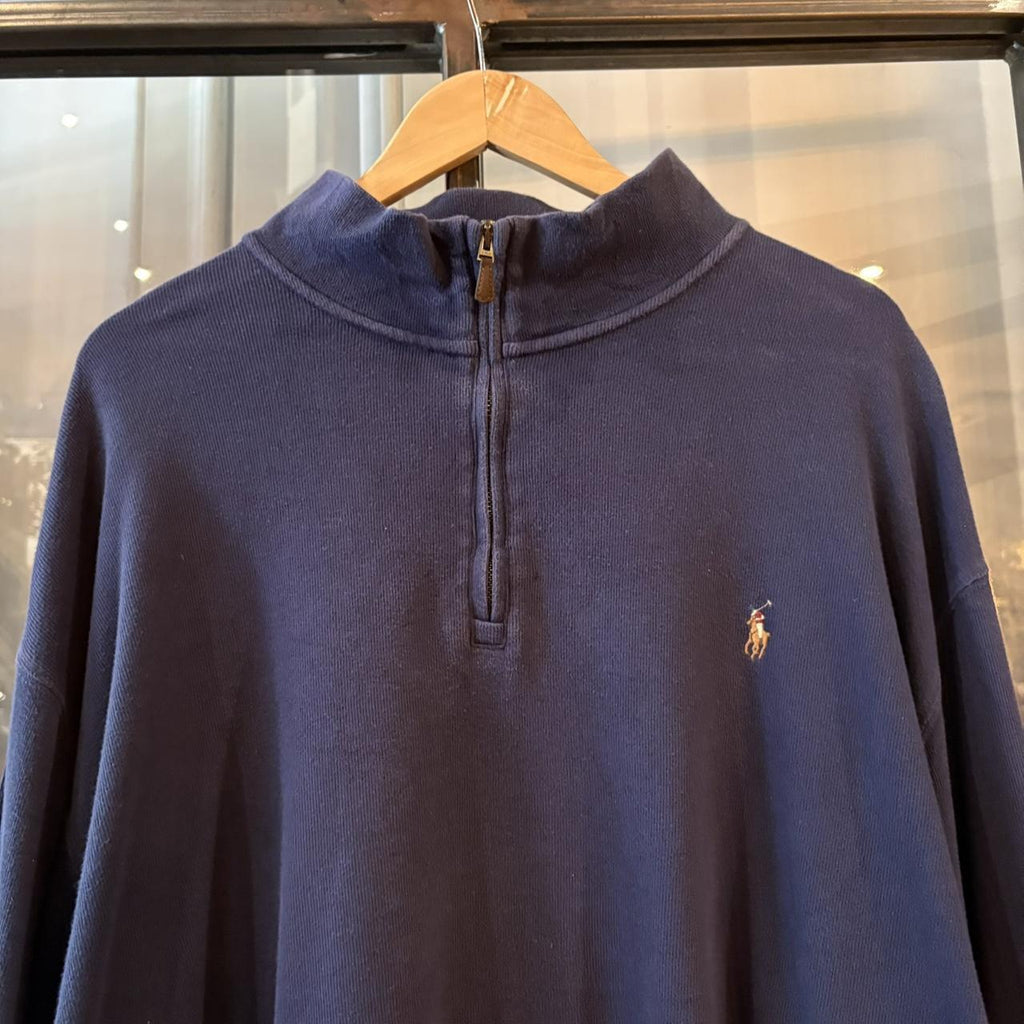 Vintage Ralph Lauren 1/4 Zip Fleece Mens XXL Navy Quarter Zip Up Preppy Pony Logo Sweatshirt Jumper Top Y2K 90s