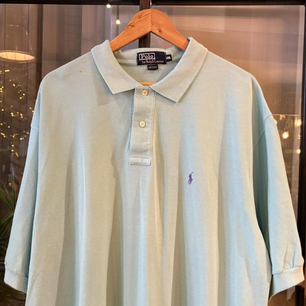 POL555-F - Vintage Retro Ralph Lauren Plain Turquoise Polo Shirt Short Sleeve collared button up top  #Y2K #preppy #chiefkeef #oldmoney #ralphlauren