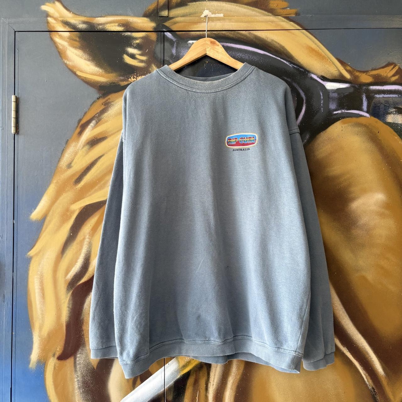 Vintage Ripcurl Sweatshirt Mens XL Light Blue Colourful Box Logo Pullover Jumper Top Surf 90s Y2K 00s