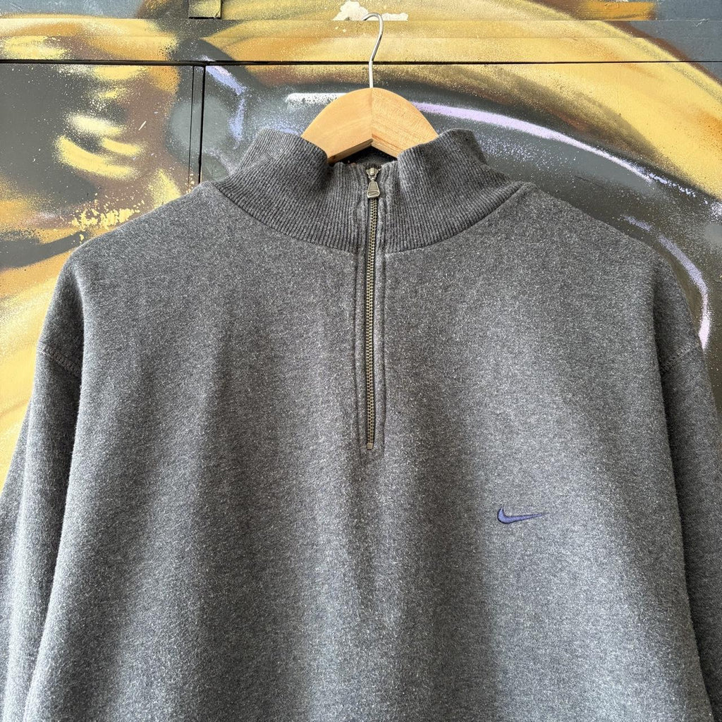 Vintage Nike Sweatshirt Mens Grey 1/4 Zip Solo Swoosh Pullover Jumper Top 90s Y2K 00s