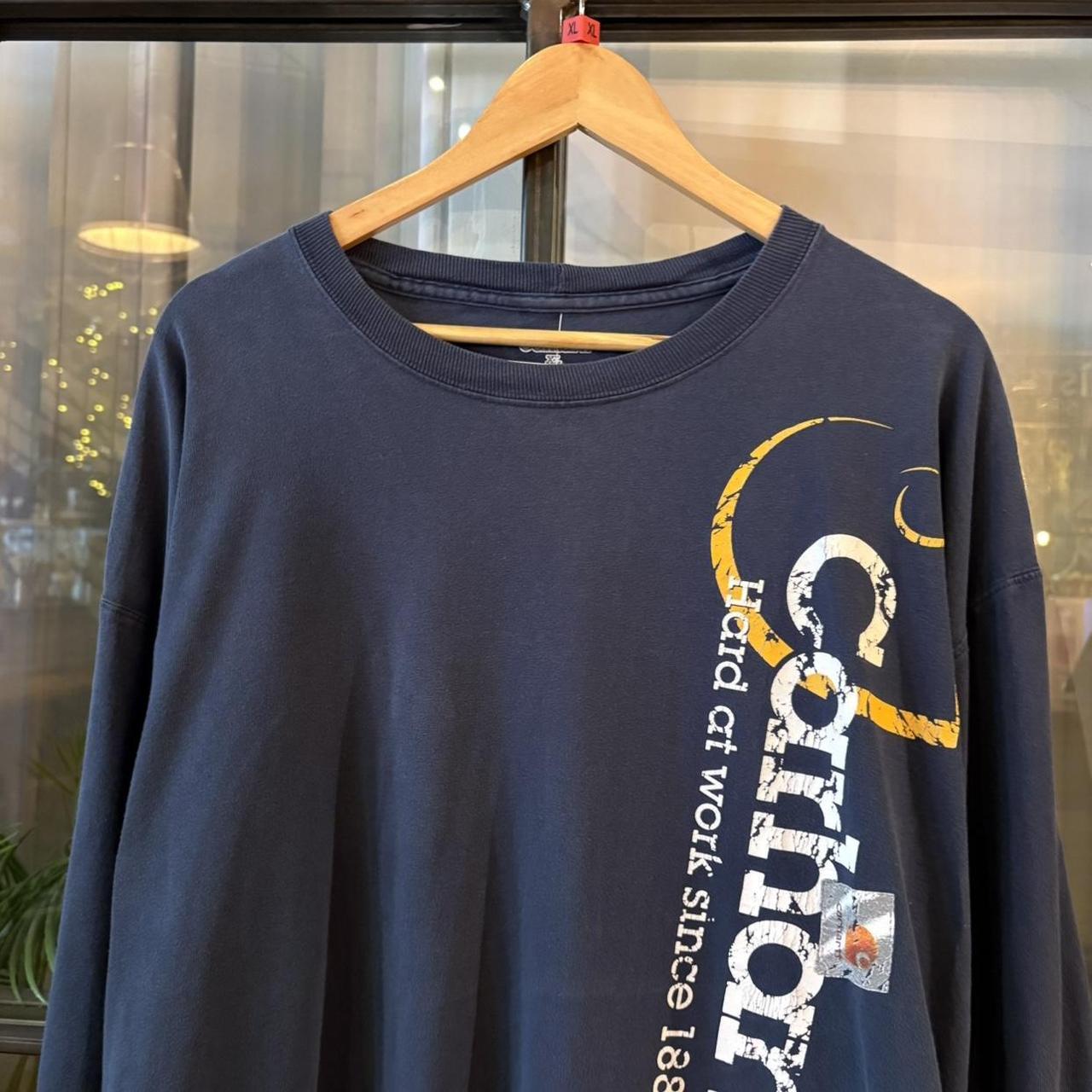 TEE518F - Vintage Retro Essential Navy Carhartt Longsleeve Graphic Print Top Tee T-shirt with embroidered patch logo #skater #longsleeve #carhartt #y2k #graphic