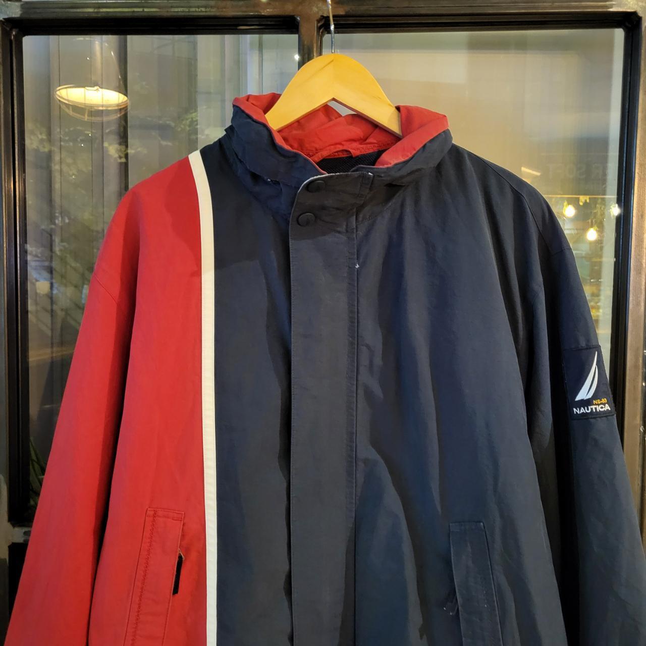 WDB024 - Vintage Retro Essential Nautica Two Block Red Navy Windbreaker full zip up Jacket with concealable Hood #nautica #windbreaker #preppy #featival #90s