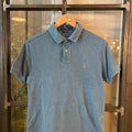 POL403F - Vintage Retro Ralph Lauren Blue Plain Polo Shirt Short Sleeve collared button up top  #Y2K #preppy #chiefkeef #oldmoney #ralphlauren