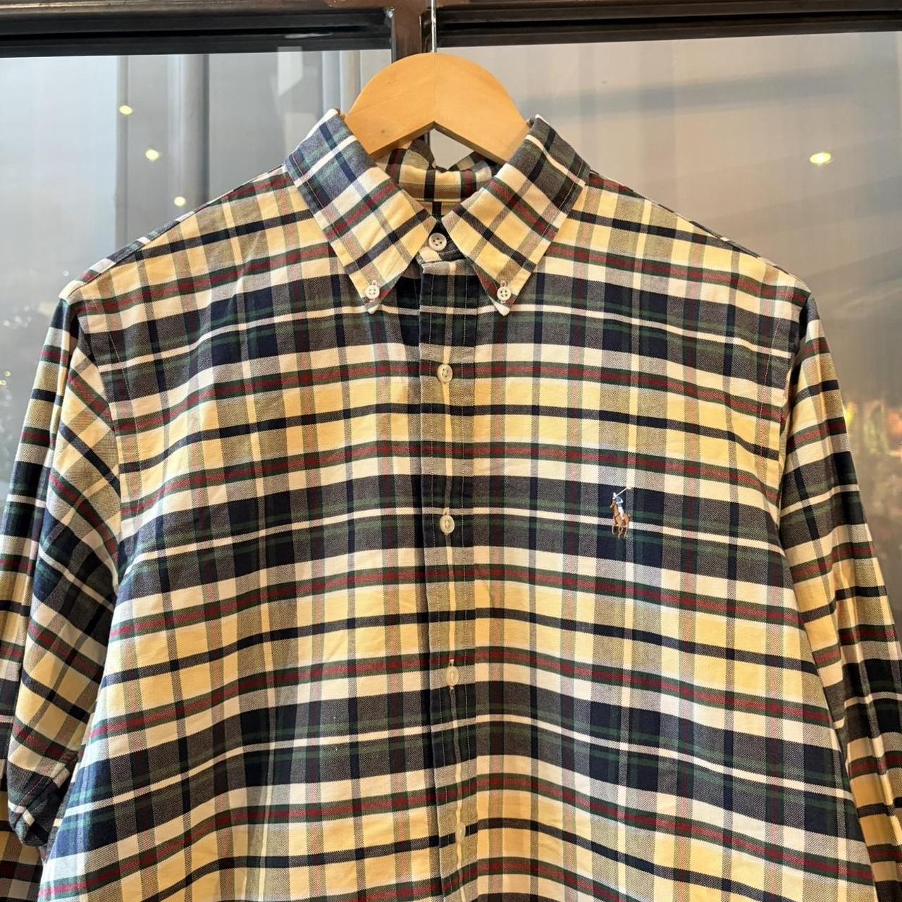 Vintage Ralph Lauren Pale Yellow Navy Check Longsleeve collared button up polo shirt top #Y2K #preppy #chiefkeef #smartcasual #oldmoney