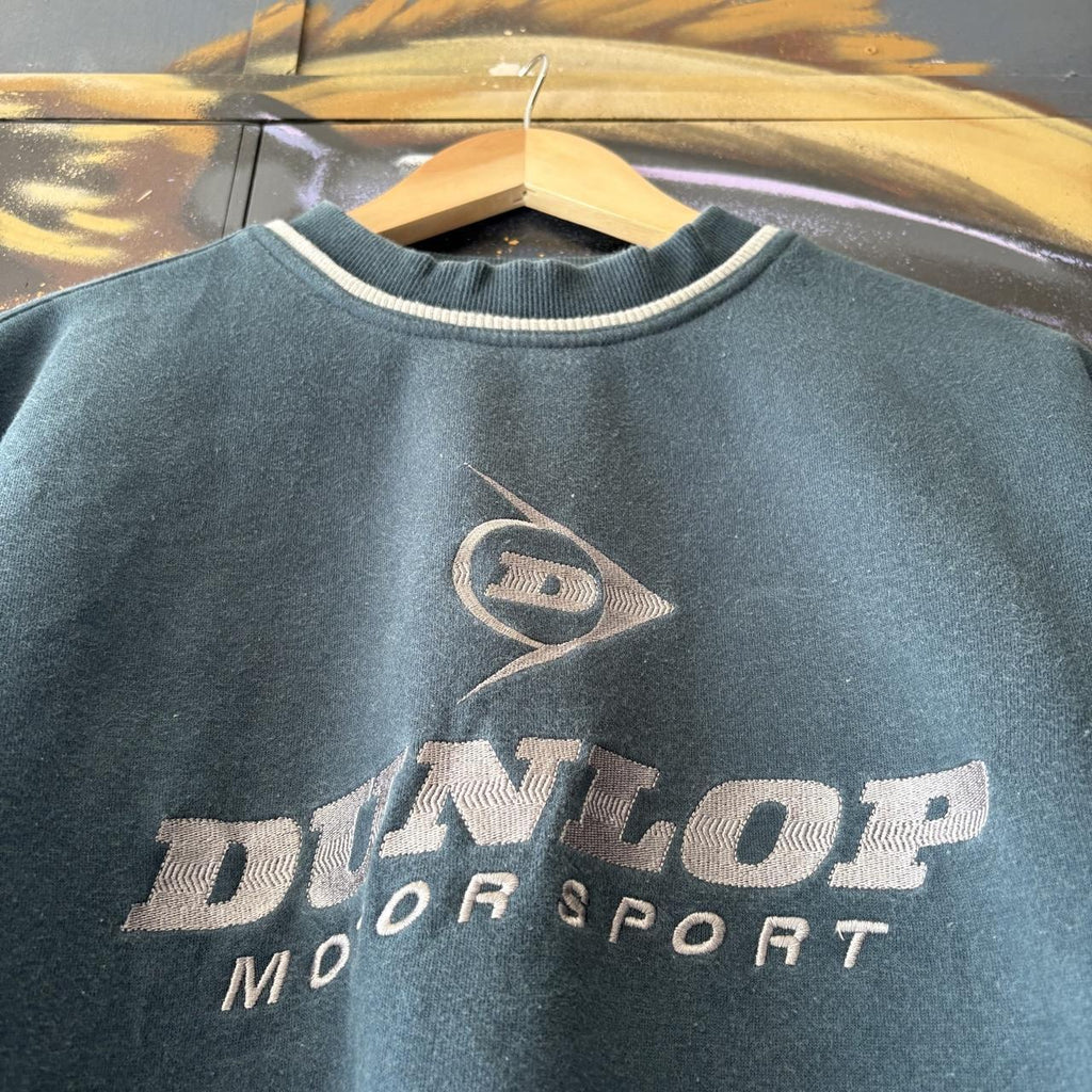 Vintage Dunlop Sweatshirt Mens Medium Navy Motorsport Racing Europe Pullover Jumper Top 90s Y2K 00s