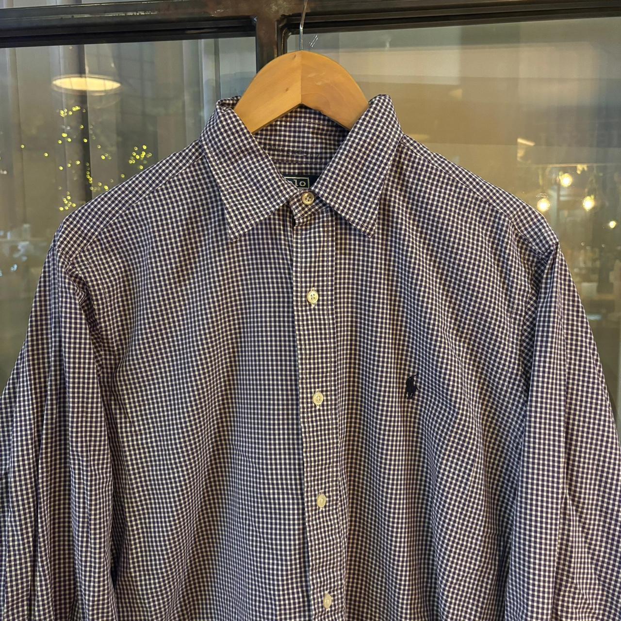 RLS254F - Vintage Ralph Lauren Navy Check Longsleeve collared button up polo shirt top #Y2K #preppy #chiefkeef #smartcasual #oldmoney