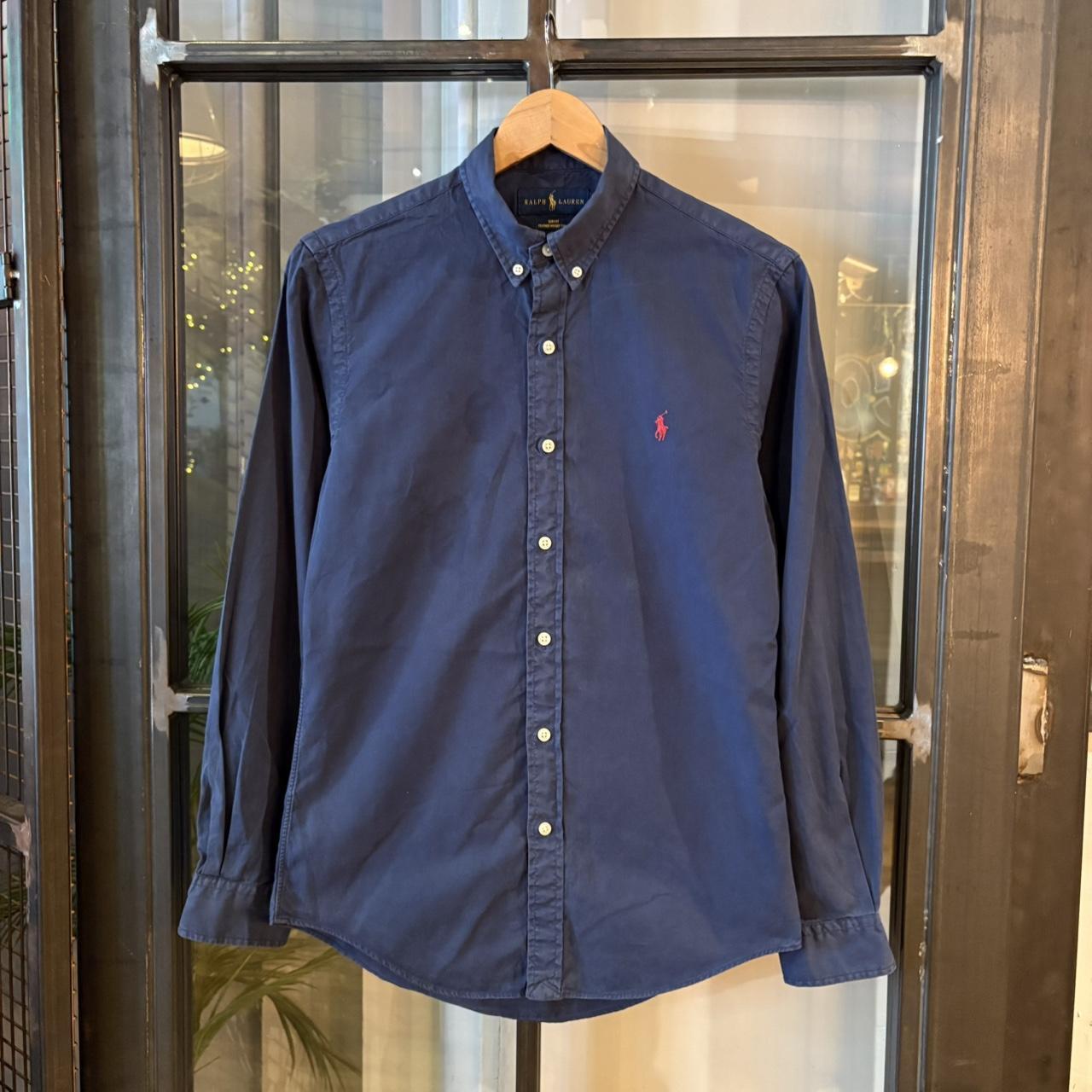 RLS241-P - Vintage Ralph Lauren Plain Navy Longsleeve collared button up polo shirt top #Y2K #preppy #chiefkeef #smartcasual #oldmoney