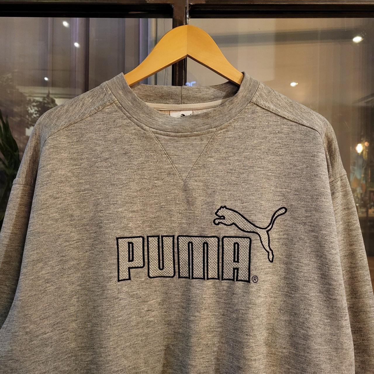 SWT123 - Vintage Retro Essential Grey Puma sweatshirt jumper pullover crewneck with centre spell out logo #puma #essential #casual #baggy