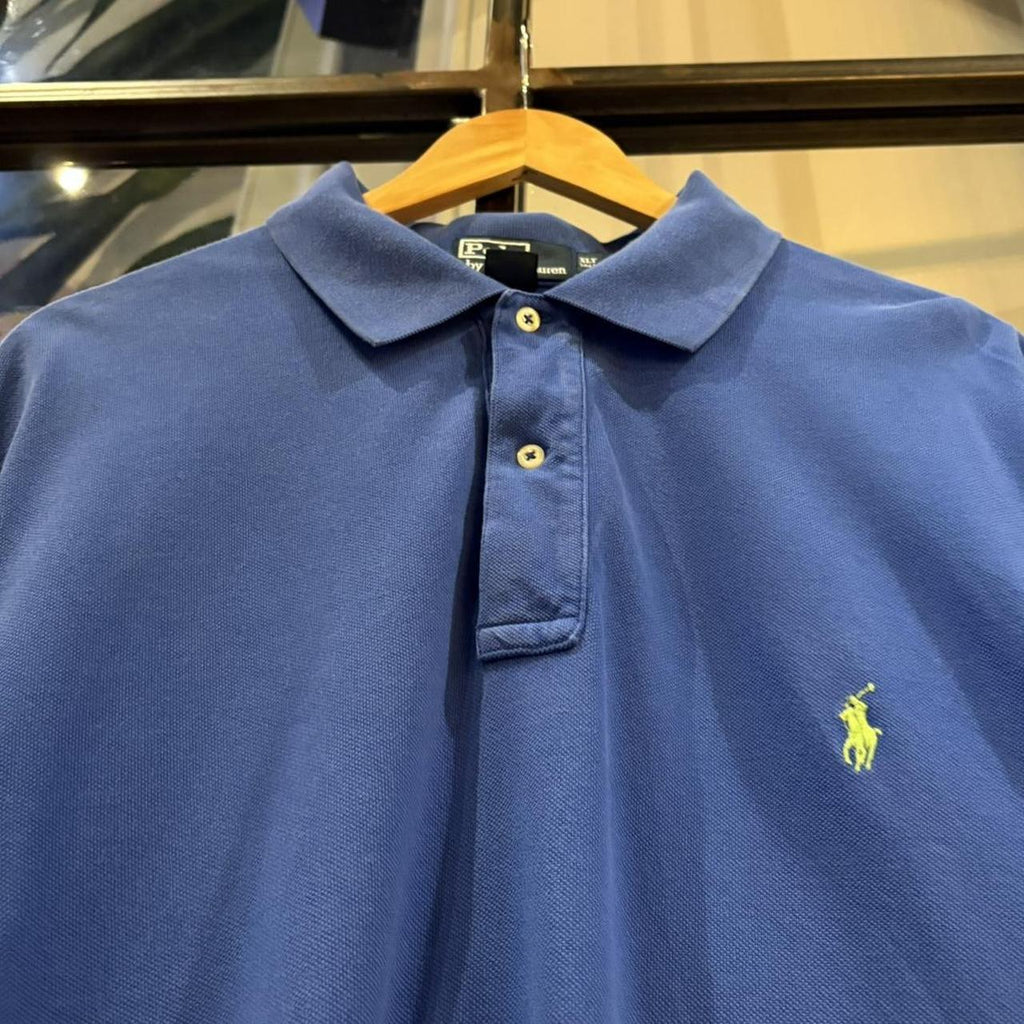 BR1912BB-F - Vintage Retro Ralph Lauren Plain Blue Polo Shirt Short Sleeve collared button up top  #Y2K #preppy #chiefkeef #oldmoney #ralphlauren