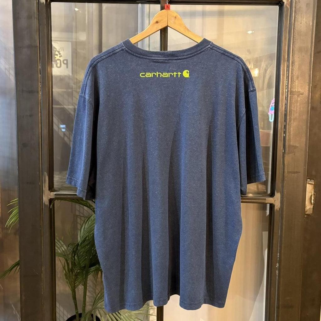 BR2401CH-F - Vintage Retro Essential Blue Carhartt Logo Spell Out Graphic Print Top Tee T-shirt  #skater #workwear  #carhartt #y2k #graphic