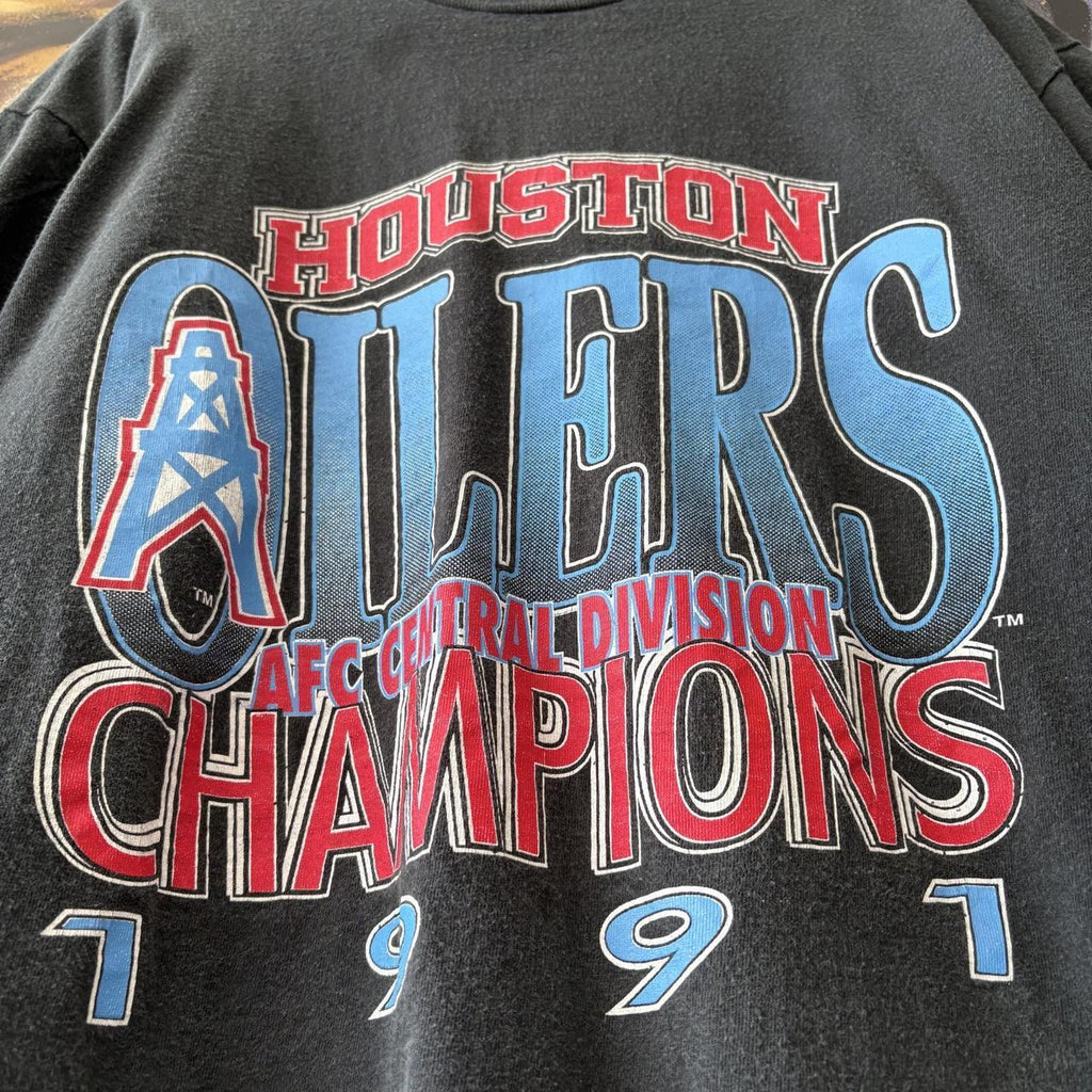 Vintage Houston Oilers T shirt Mens XL Black 1991 Central Divison Champions Single Stitch Graphic Print Tee Top 90s