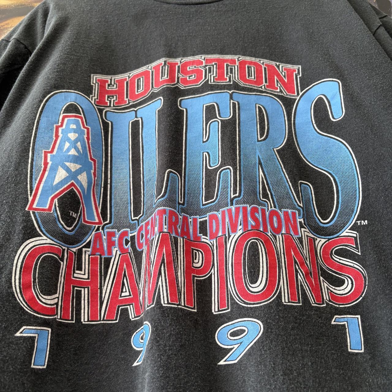 Vintage Houston Oilers T shirt Mens XL Black 1991 Central Divison Champions Single Stitch Graphic Print Tee Top 90s