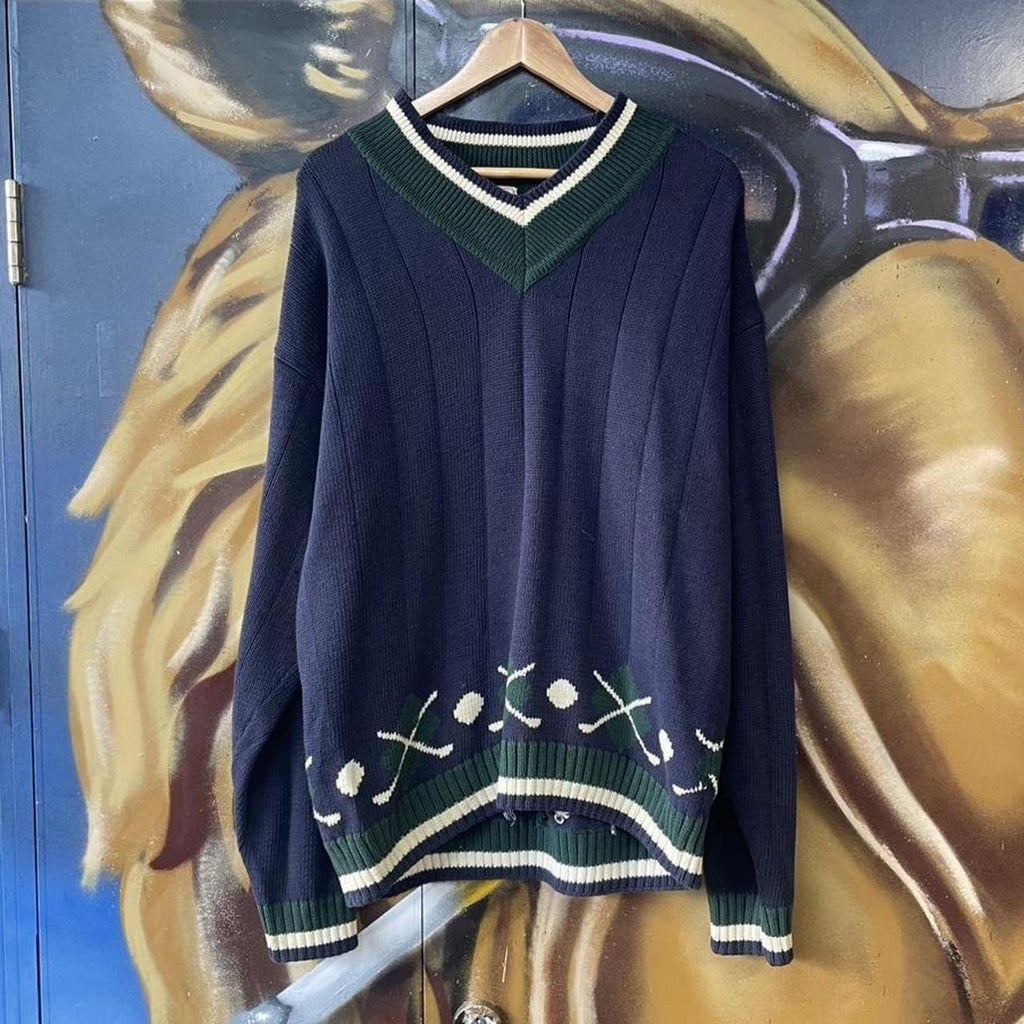 Vintage Great Lakes V-Neck Grandad Funky Knit Sweater