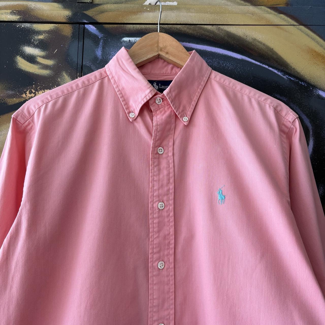 Vintage Ralph Lauren Polo Shirt Mens Medium Pink Plain Preppy Pony Logo Collared Button Up Top Y2K 90s