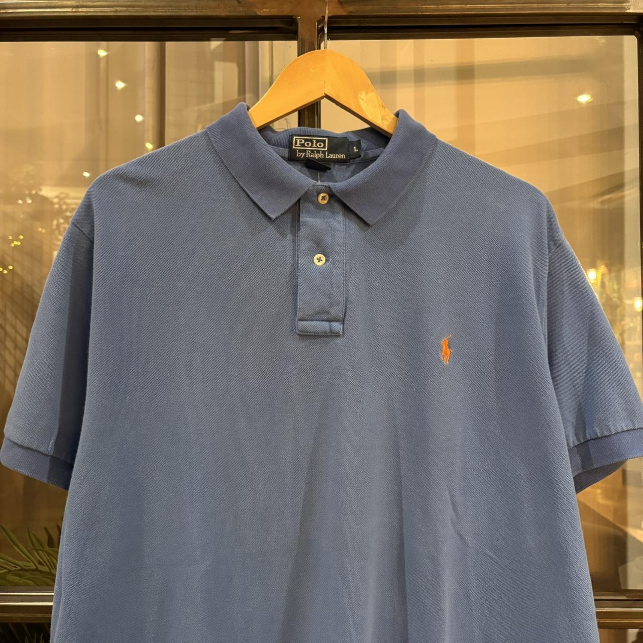 BR1912ADI-F - Vintage Retro Ralph Lauren Plain Blue Polo Shirt Short Sleeve collared button up top  #Y2K #preppy #chiefkeef #oldmoney #ralphlauren