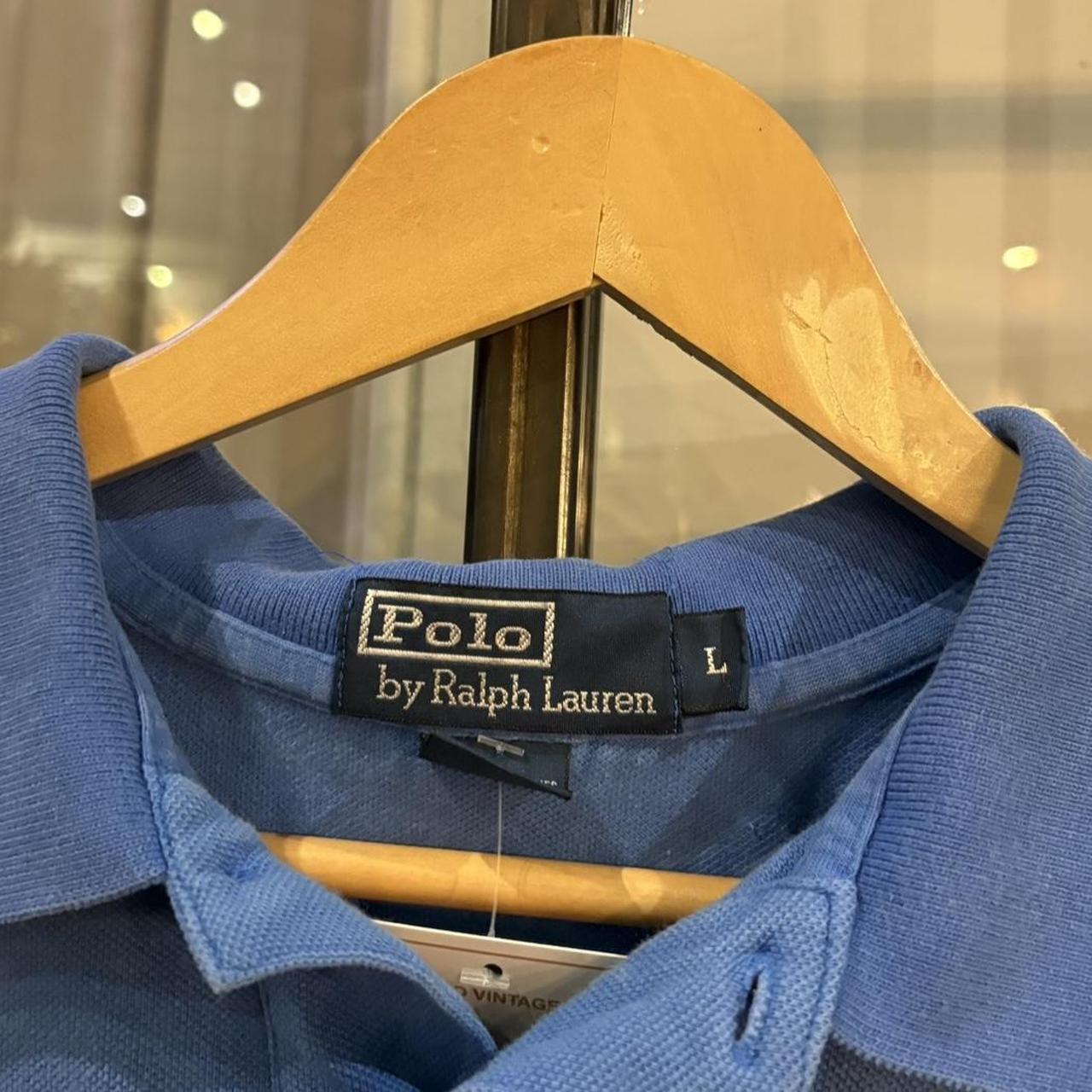 BR1912ADI-F - Vintage Retro Ralph Lauren Plain Blue Polo Shirt Short Sleeve collared button up top  #Y2K #preppy #chiefkeef #oldmoney #ralphlauren