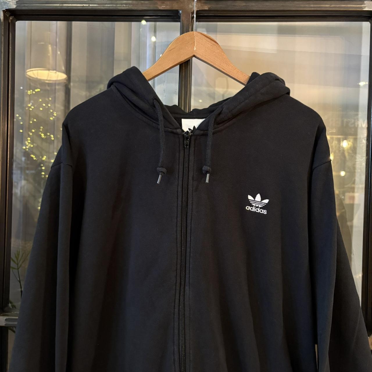 0325G74UF - Vintage Retro Essential Black Adidas Originals Full Zip Sweatshirt Hoodie with big spellout embroidered and print logo #hoodie #sportswear #essential #adidas #y2k