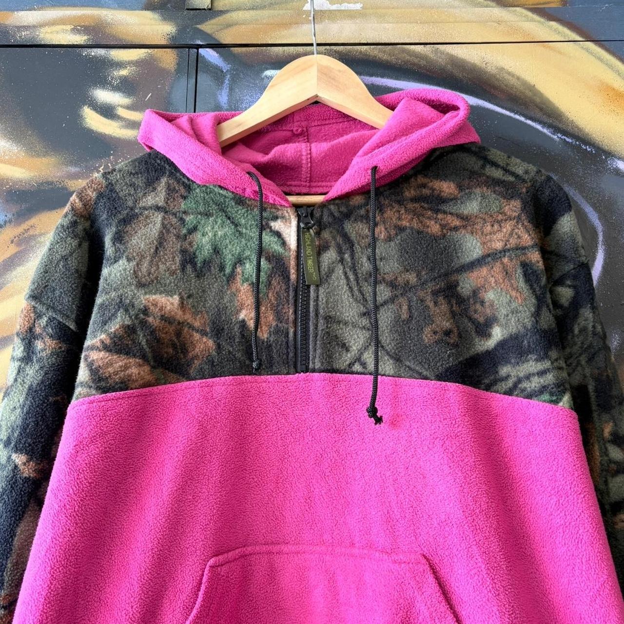 RealTree Mossy Oak Camo Pink Fleece Hoodie Mens Large Quarter Zip USA Hunting Gorpcore Streetwear Vintage 90s Y2K