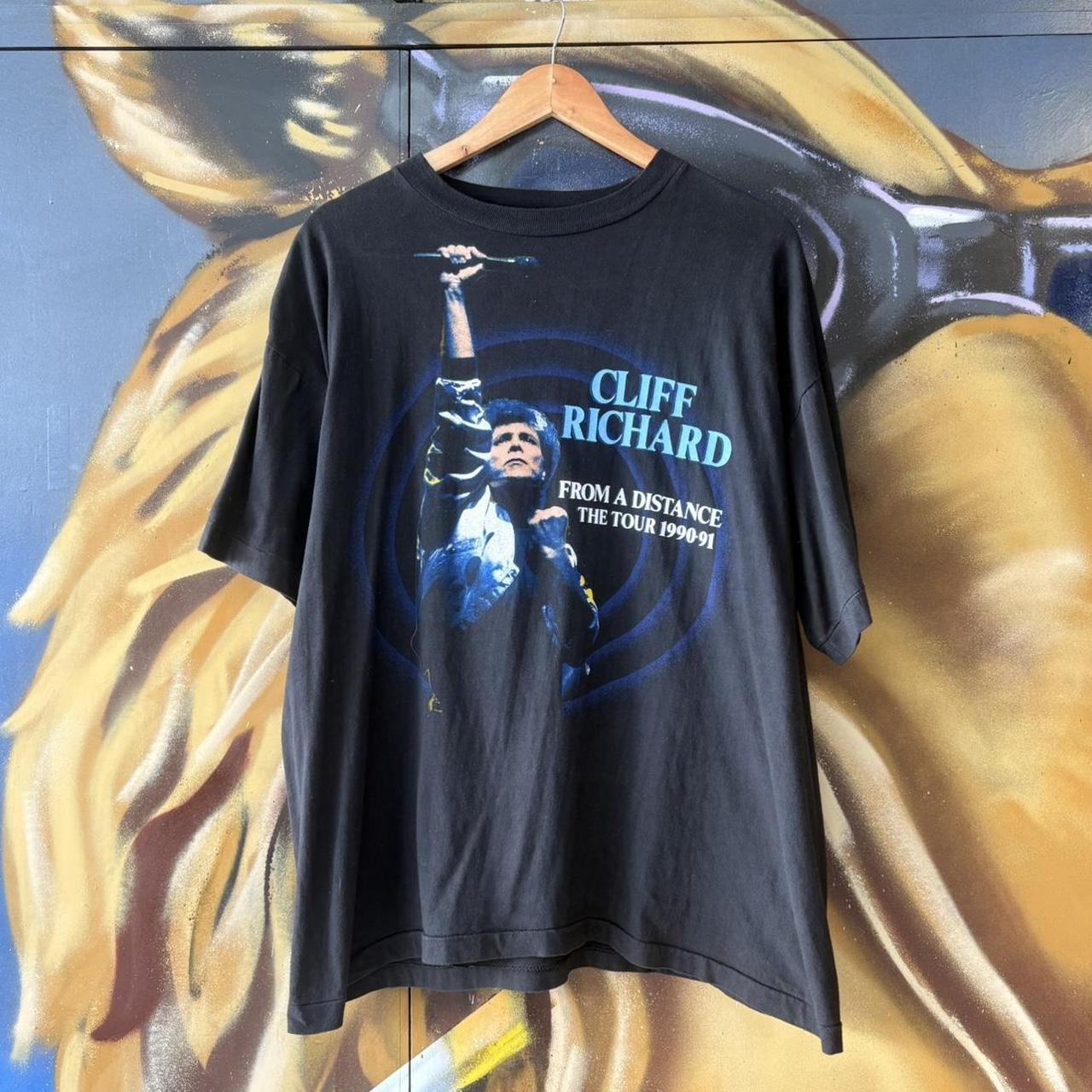 MES2710Q-U - Vintage Retro Essential Cliff Richards From a Distance 1990-91 Music Concert Tour Birmingham, Aberdeen, London Black Single Stitch Graphic Print Top Tee T-shirt #90s #concert #cliffrichards #london #tour