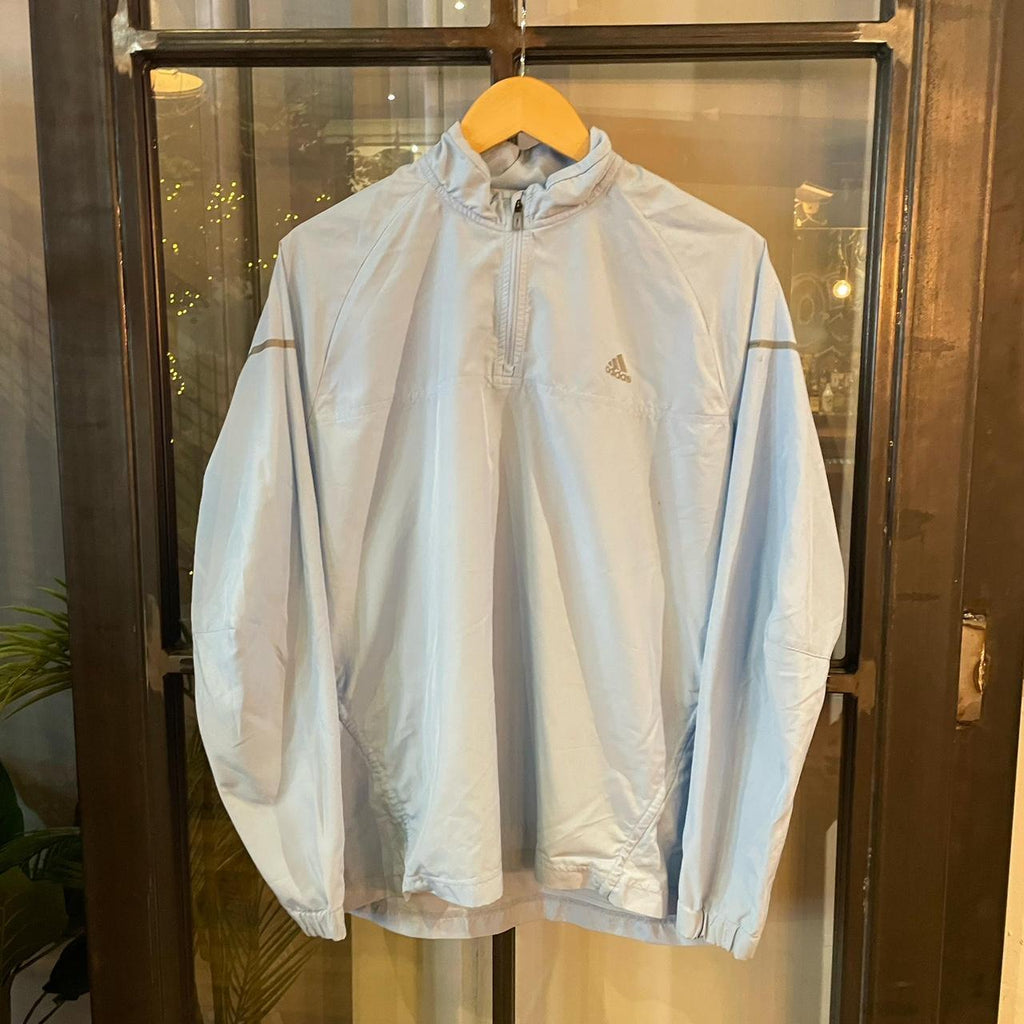 SWT568BR - Vintage Retro Essential Baby Blue Adidas Reflective Lightweight 1/4 Zip up jacket windbreaker #sportswear #y2k #90s #adidas #lightweight