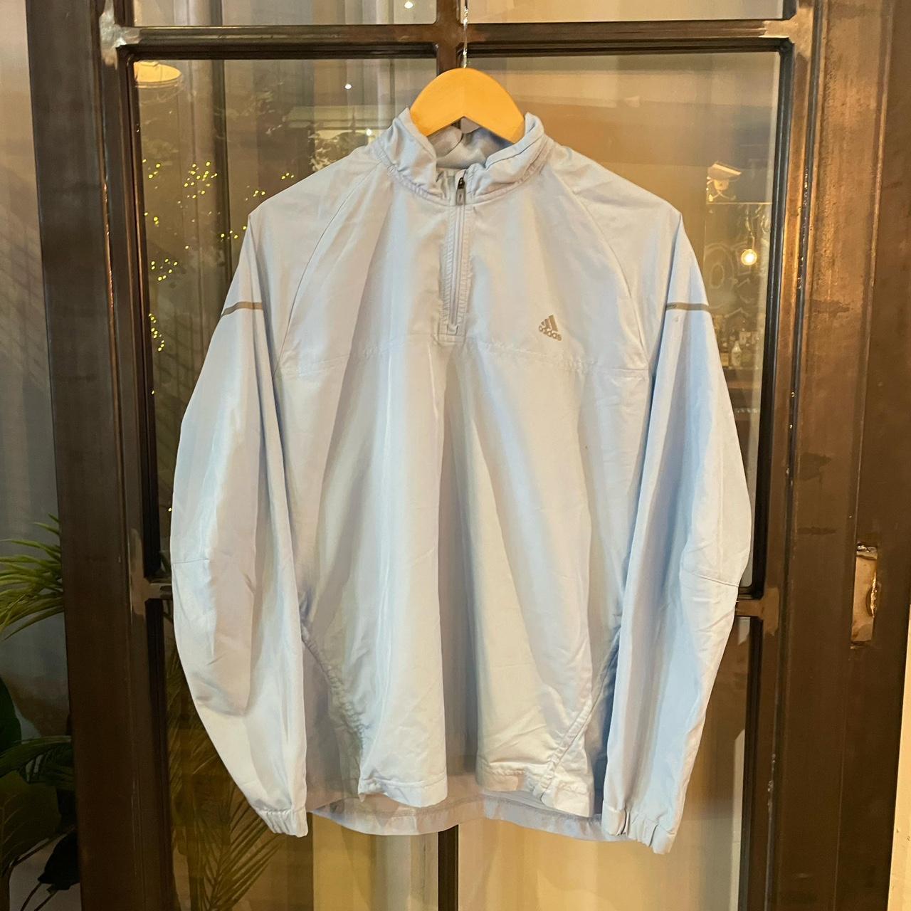 SWT568BR - Vintage Retro Essential Baby Blue Adidas Reflective Lightweight 1/4 Zip up jacket windbreaker #sportswear #y2k #90s #adidas #lightweight