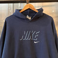 Vintage Nike Centre Solo Swoosh Hoodie Navy Blue Mens Large Sweatshirt Skate Surf Jumper 90s Y2K 00s