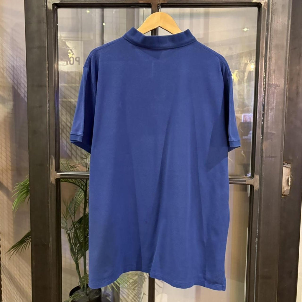 MES2710GB-F - Vintage Retro Ralph Lauren Plain Blue Polo Shirt Short Sleeve collared button up top  #Y2K #preppy #chiefkeef #oldmoney #ralphlauren